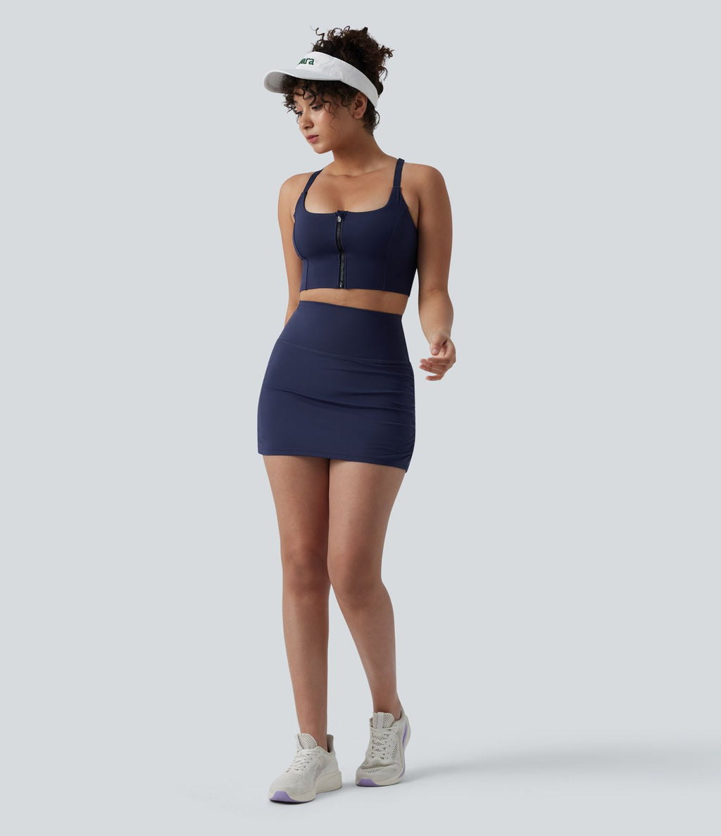 SoftlyZero™ Jupe de tennis mini moulante 2-en-1 ventre plat taille haute froncée avec poches - UPF50+