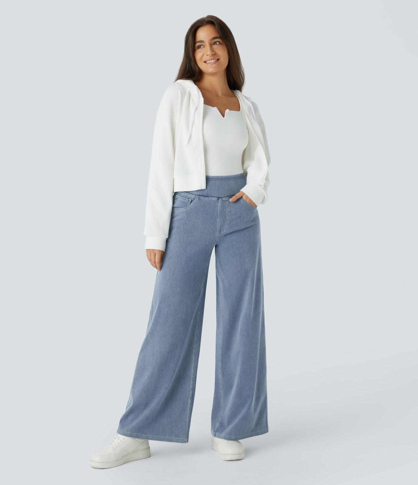 Halara Flex™ Jean Large Travail à Taille Haute Poches Multiples et Tricot Extensible