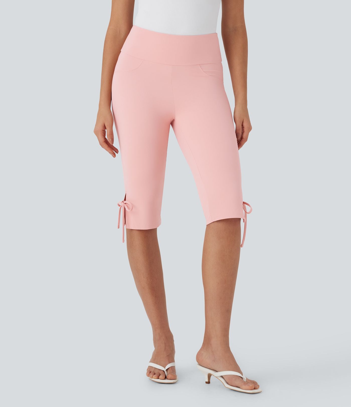 Pantalon corsaire décontracté taille moyenne à laçage avec poches arrière