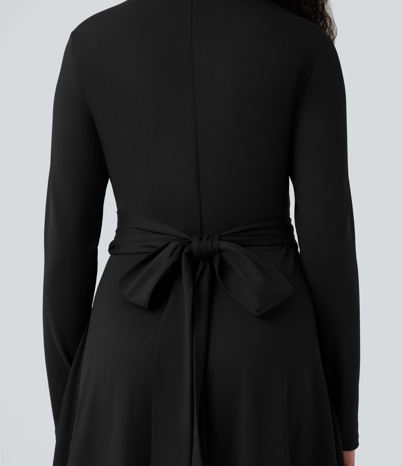 Robe de travail midi manches longues à découpes et dos noué avec poches
