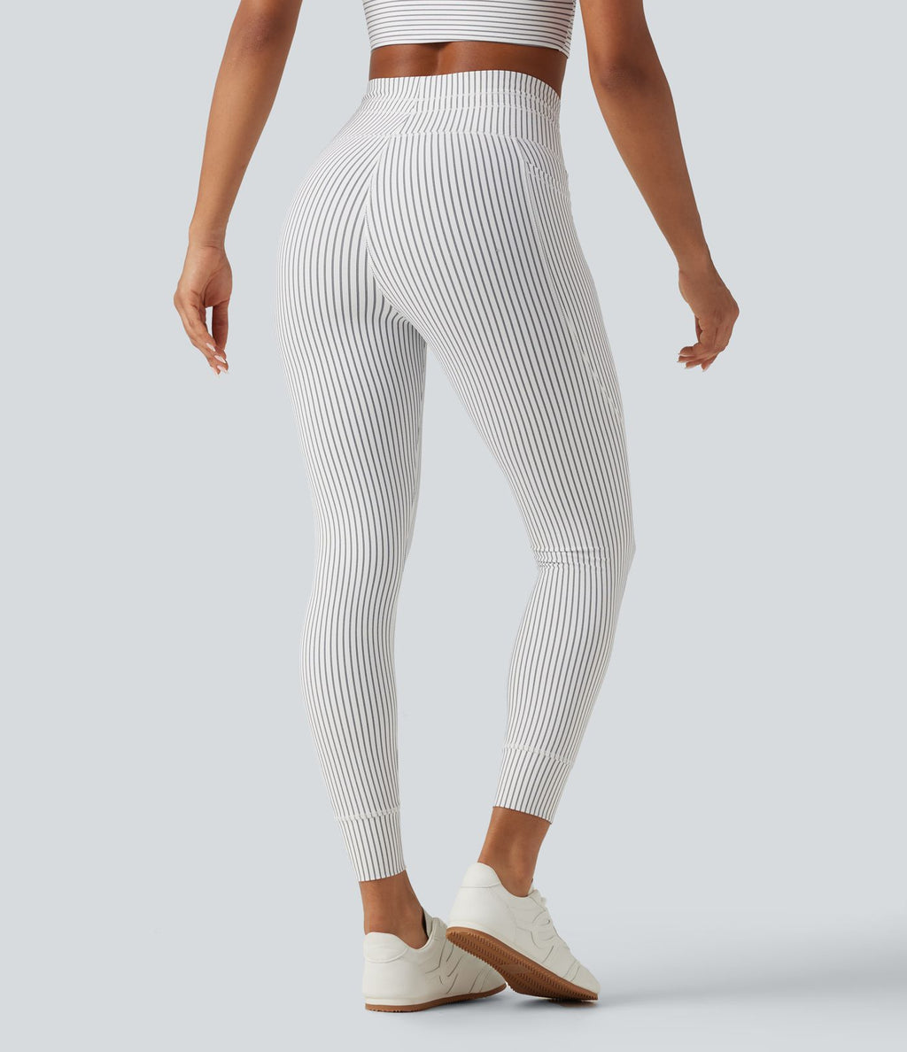 Legging de yoga rayé taille haute avec cordon de serrage et poches