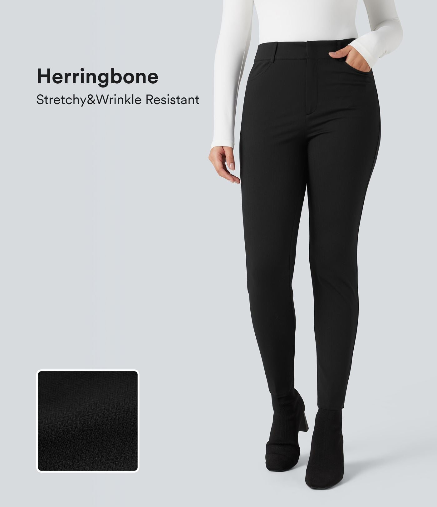 Pantalon tailleur Halara Flex™ skinny chevrons taille haute avec poches
