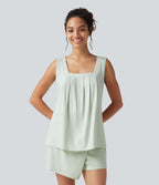 Débardeur décontracté en mélange de lin à col carré