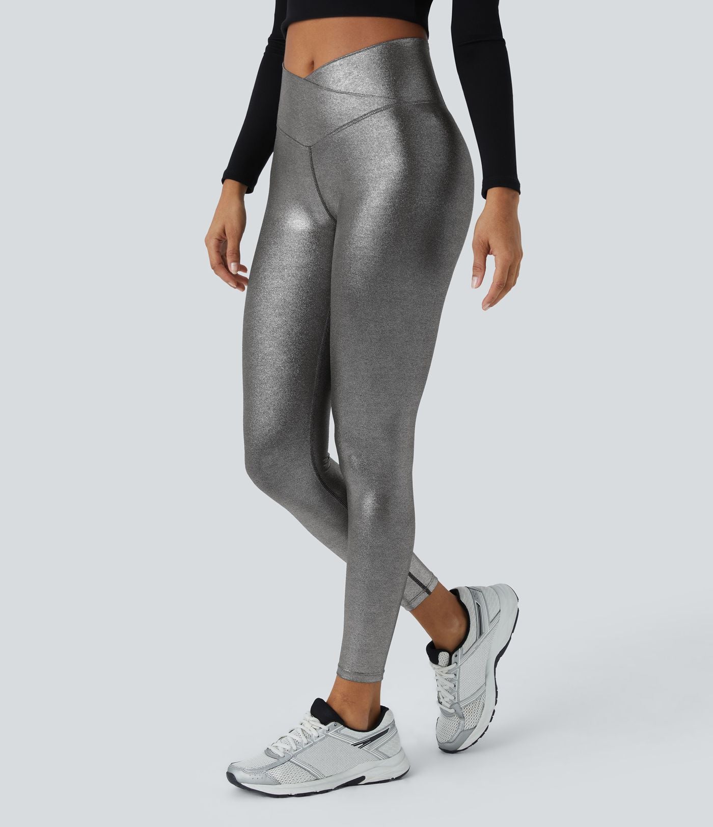 Legging de yoga SoftlyZero™ en simili stretch avec taille croisée, imprimé métallisé et poche arrière
