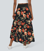 Jupe Maxi Casual Imprimé Floral 2 en 1 Taille Haute avec Volants Hauts et Bas