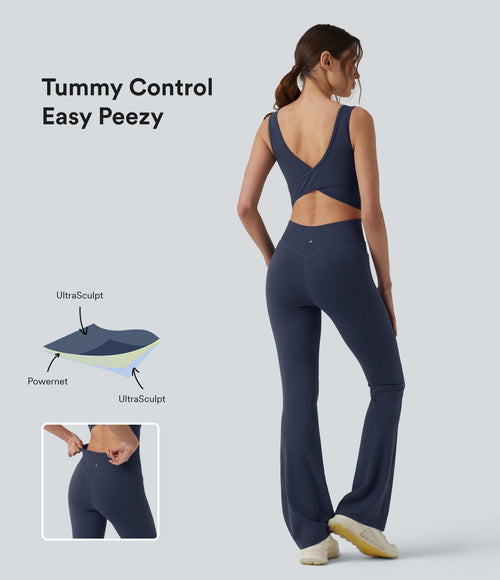Combinaison d'entraînement Halara UltraSculpt™ gainante évasée avec coussinets fixes et poches - Édition Easy Peasy