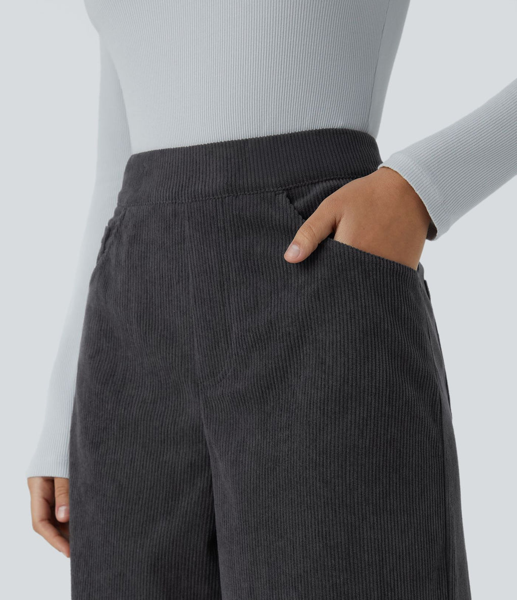 Pantalon velours côtelé tailleur et large Halara Flex™, taille haute, avec poches