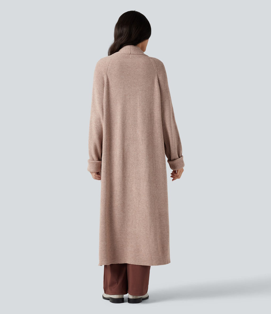 Cardigan long tailleur manches longues avec poches
