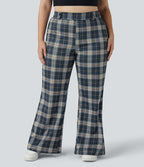 Pantalon Large Casual Taille Haute Carreaux Grande Taille