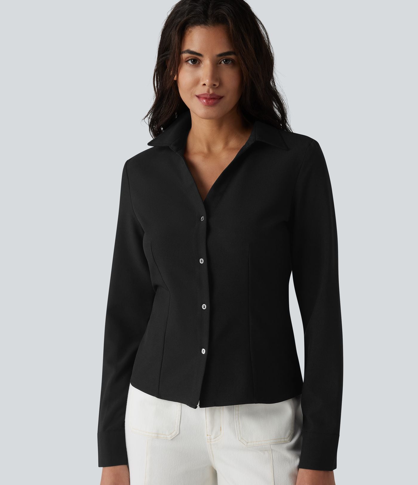 Chemise tailleur à col et manches longues avec braguette boutonnée
