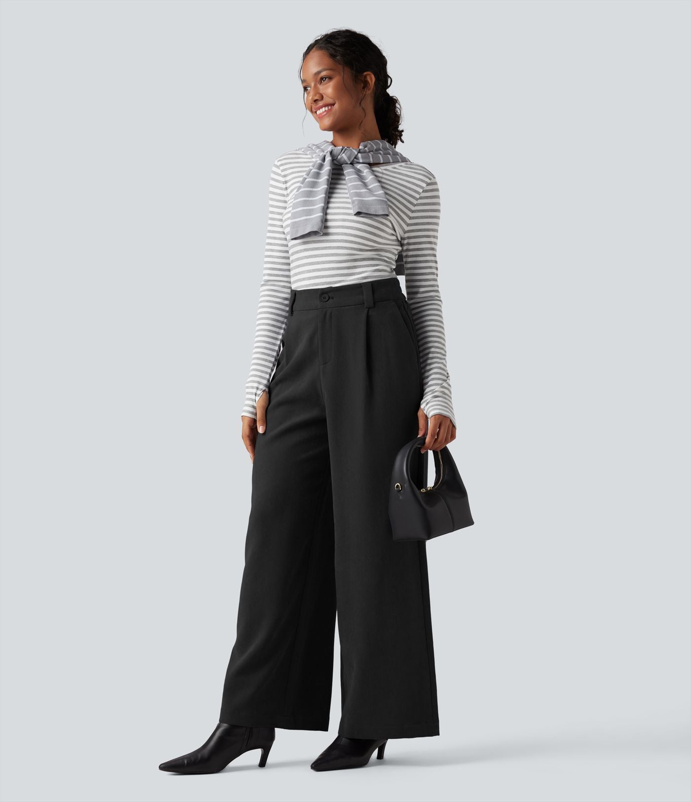Pantalon tailleur baggy taille haute avec poches