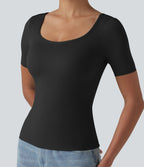 T-shirt casual col rond échancré à manches courtes avec brassière intégrée — Bonnets B-E