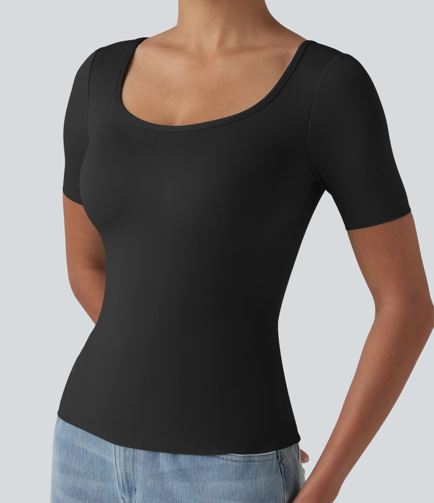 T-shirt casual col rond échancré à manches courtes avec brassière intégrée — Bonnets B-E