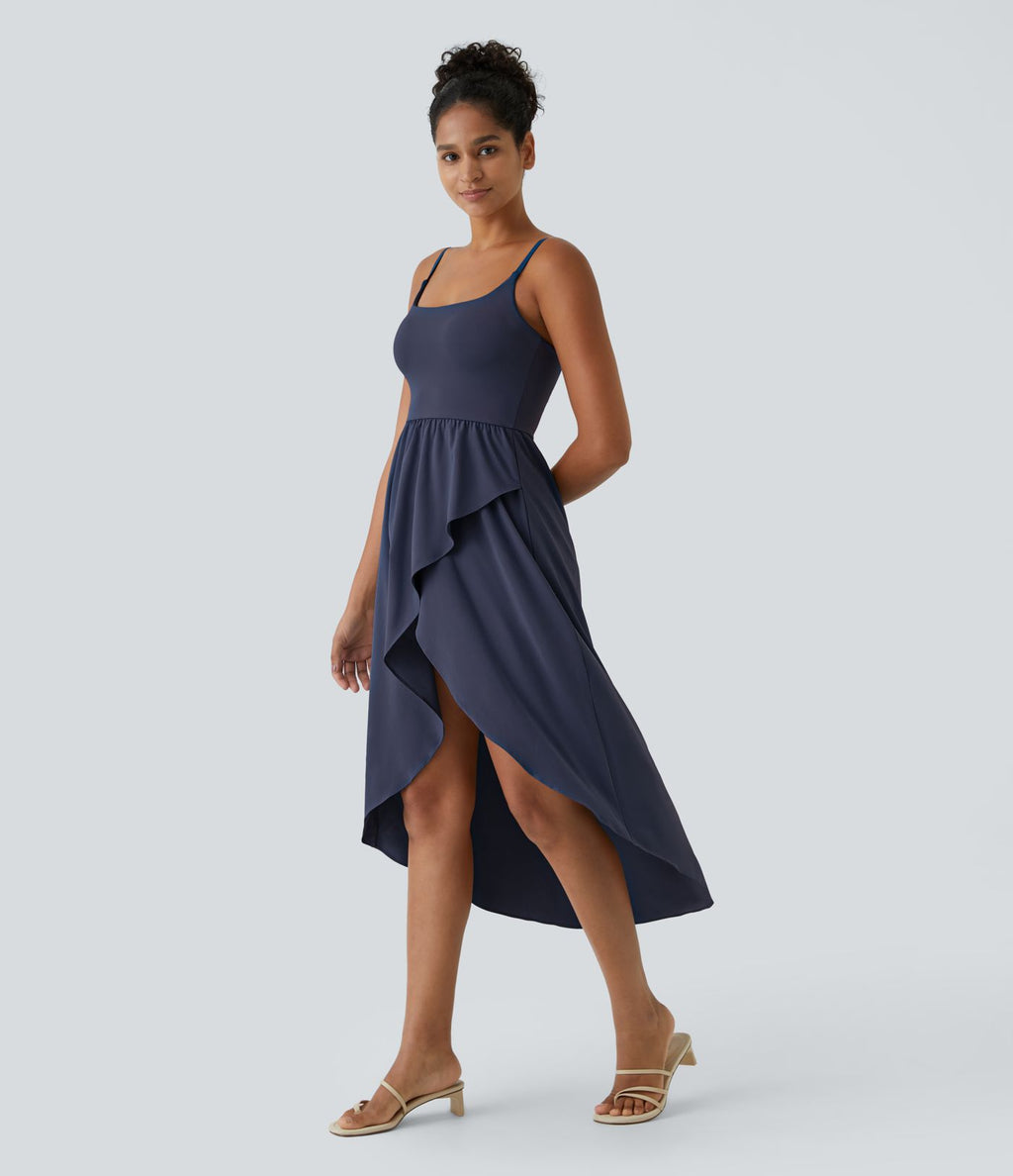 Breezeful™ Robe Casual 2 Pièces Dos Nu Haut Bas Poche Latérale Fluide Séchage Rapide