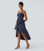 Breezeful™ Robe Casual 2 Pièces Dos Nu Haut Bas Poche Latérale Fluide Séchage Rapide