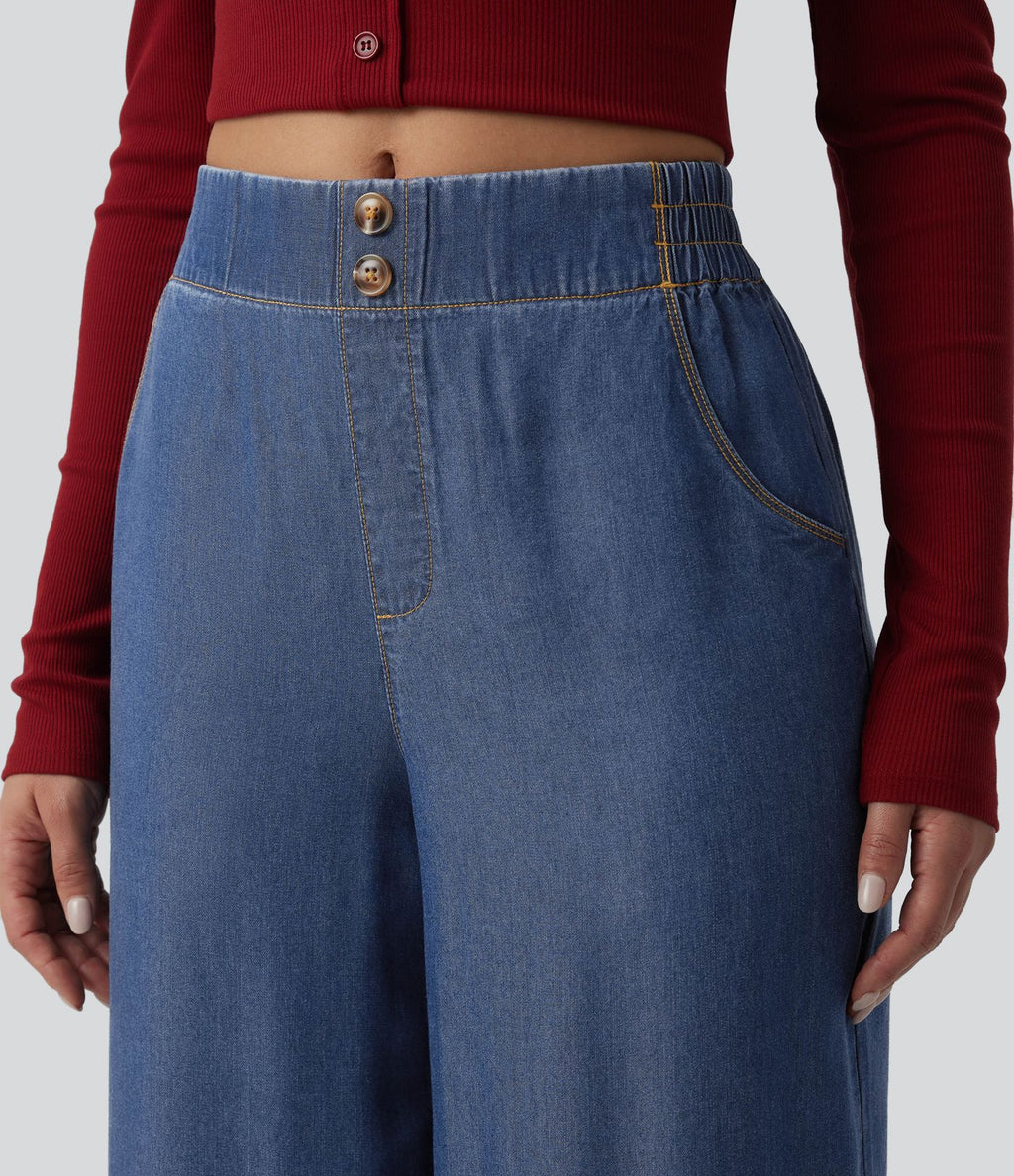 Jean 7/8 ample drapé en lyocell taille mi-haute avec poches