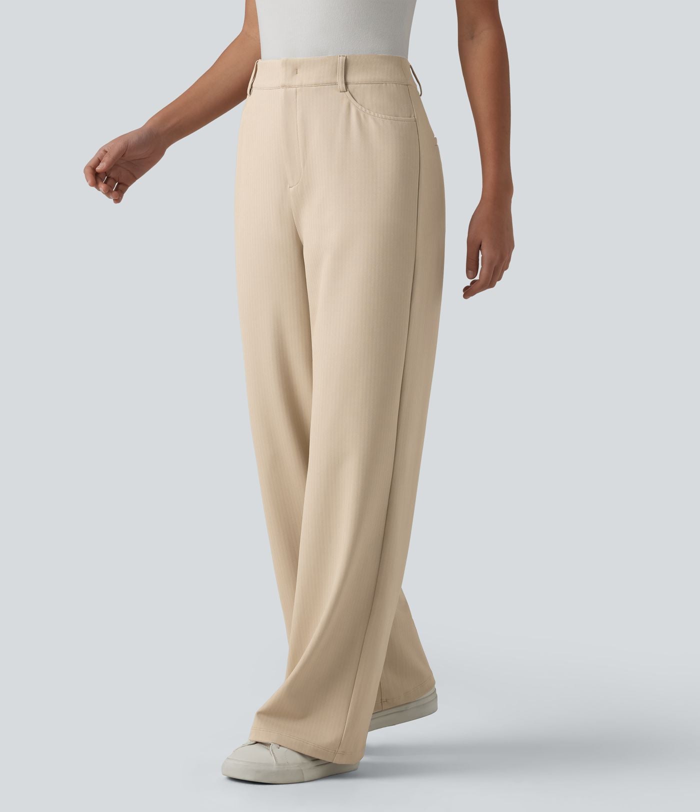 Halara Flex™ Pantalon tailleur droit taille haute à chevrons avec poches