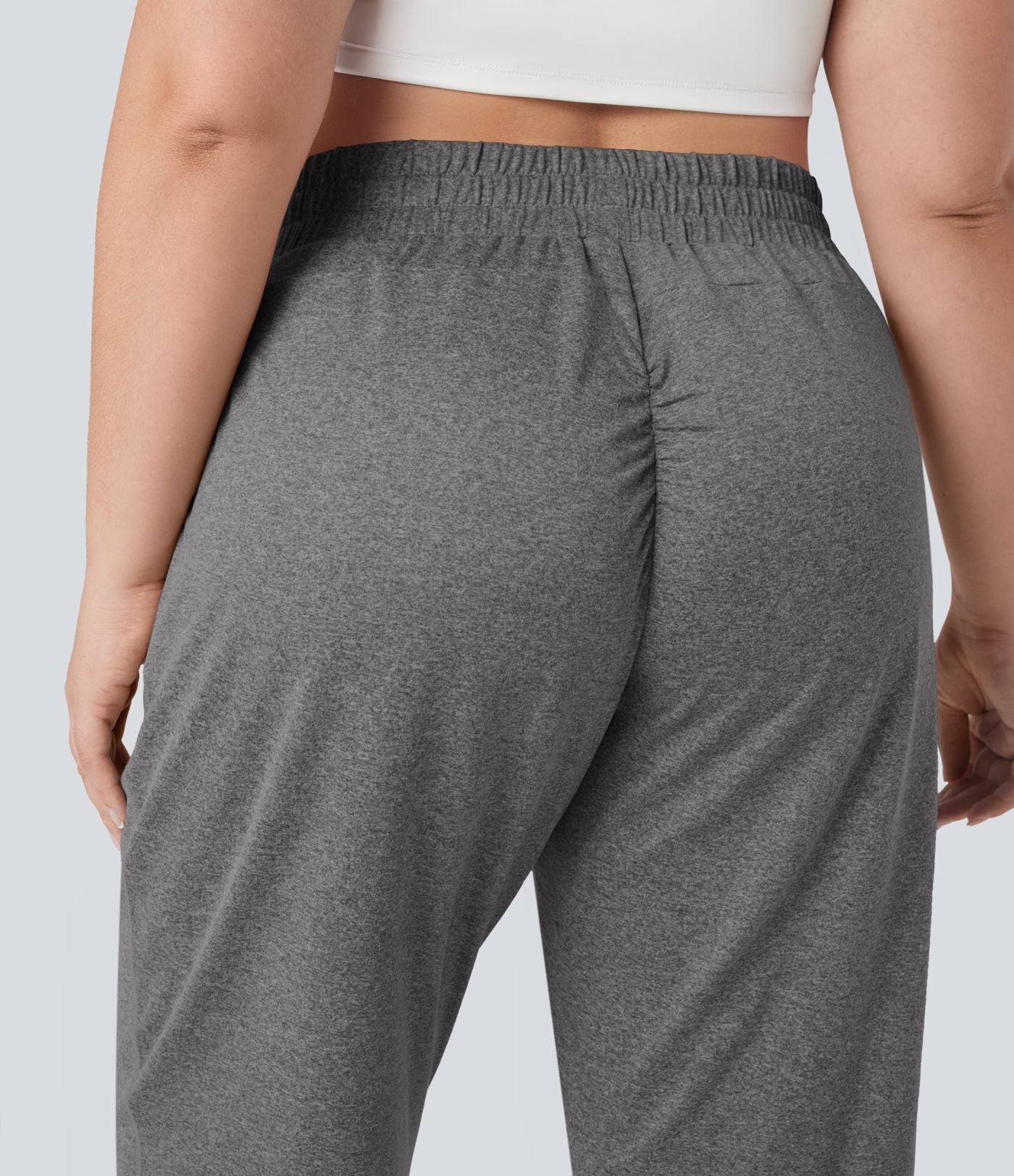 Jogging yoga grande taille froncé taille haute avec cordon de serrage et poches