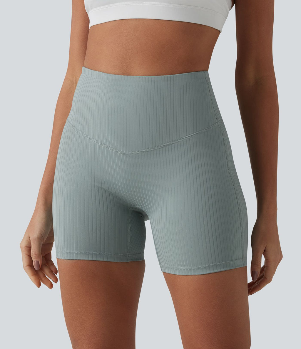 Short cycliste de yoga côtelé taille haute 12,5 cm avec poche