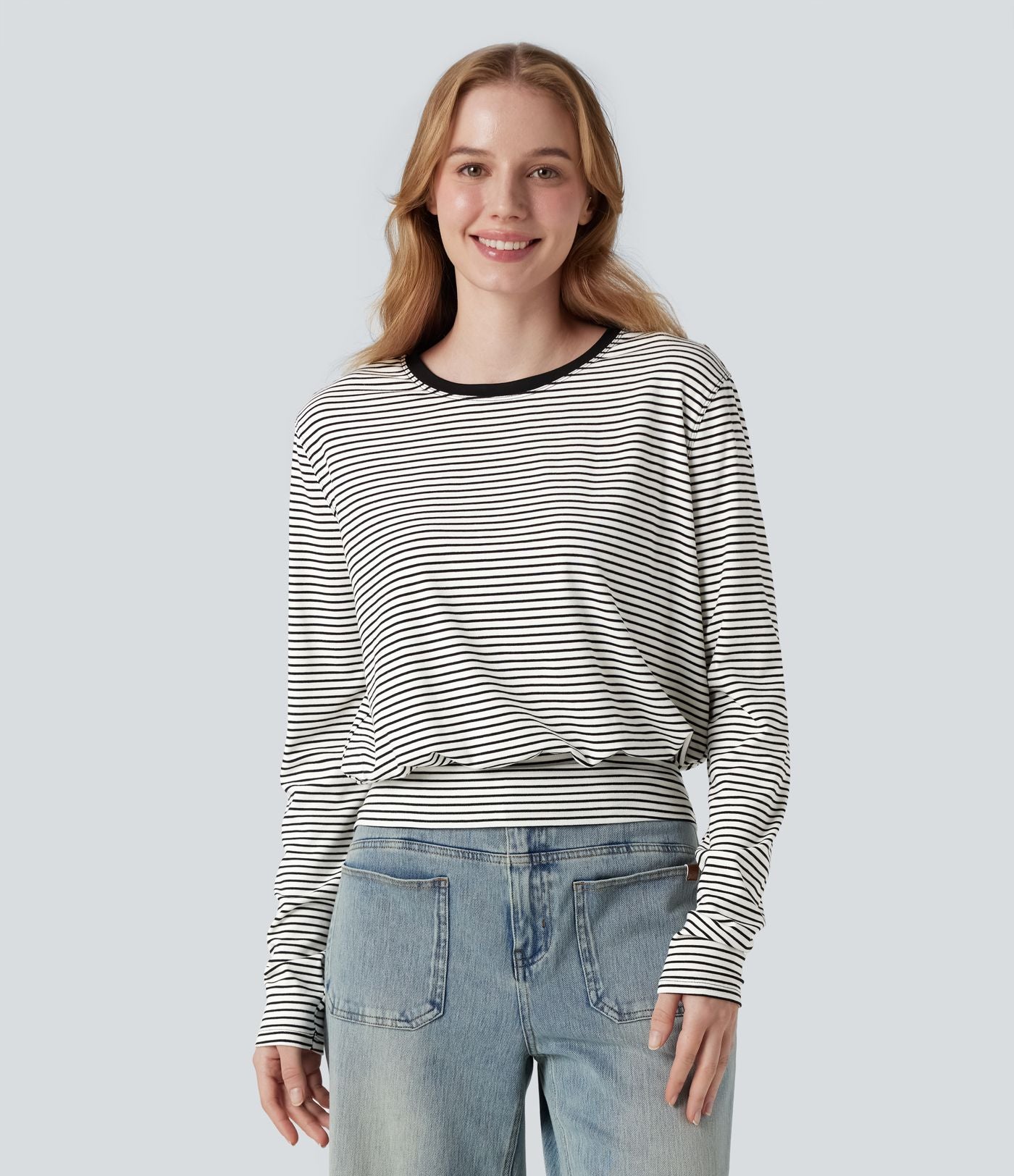 T-shirt rayé col rond manches longues