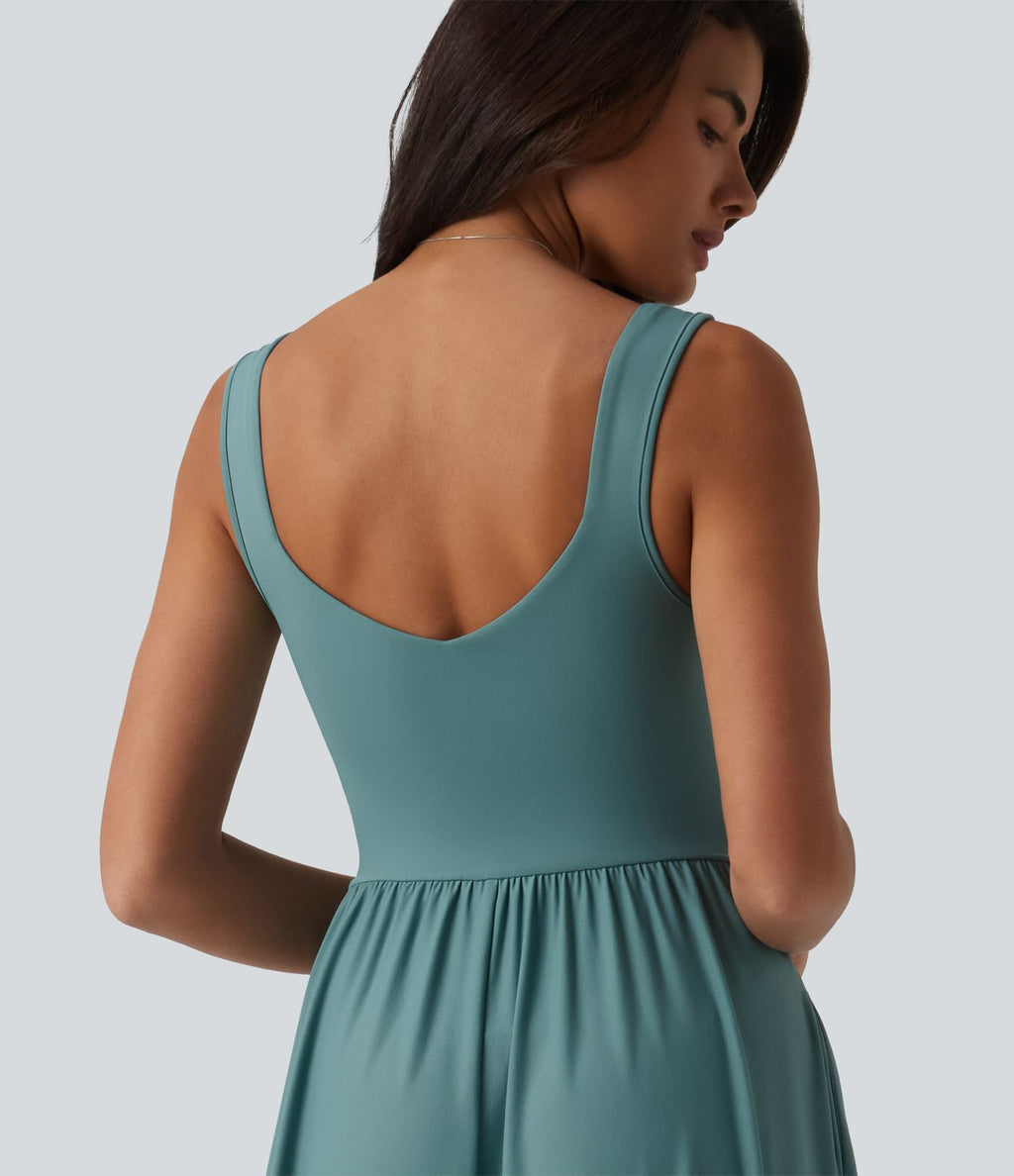Robe longue fluide sans manches avec brassière intégrée (Bonnets E-G) et poches