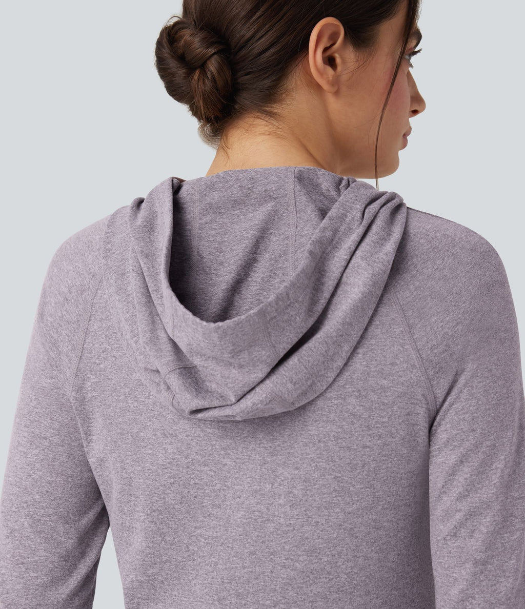 Sweatshirt de sport randonnée à capuche manches longues avec cordon de serrage, trous pour pouces et poche