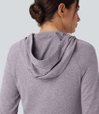 Sweatshirt de sport randonnée à capuche manches longues avec cordon de serrage, trous pour pouces et poche