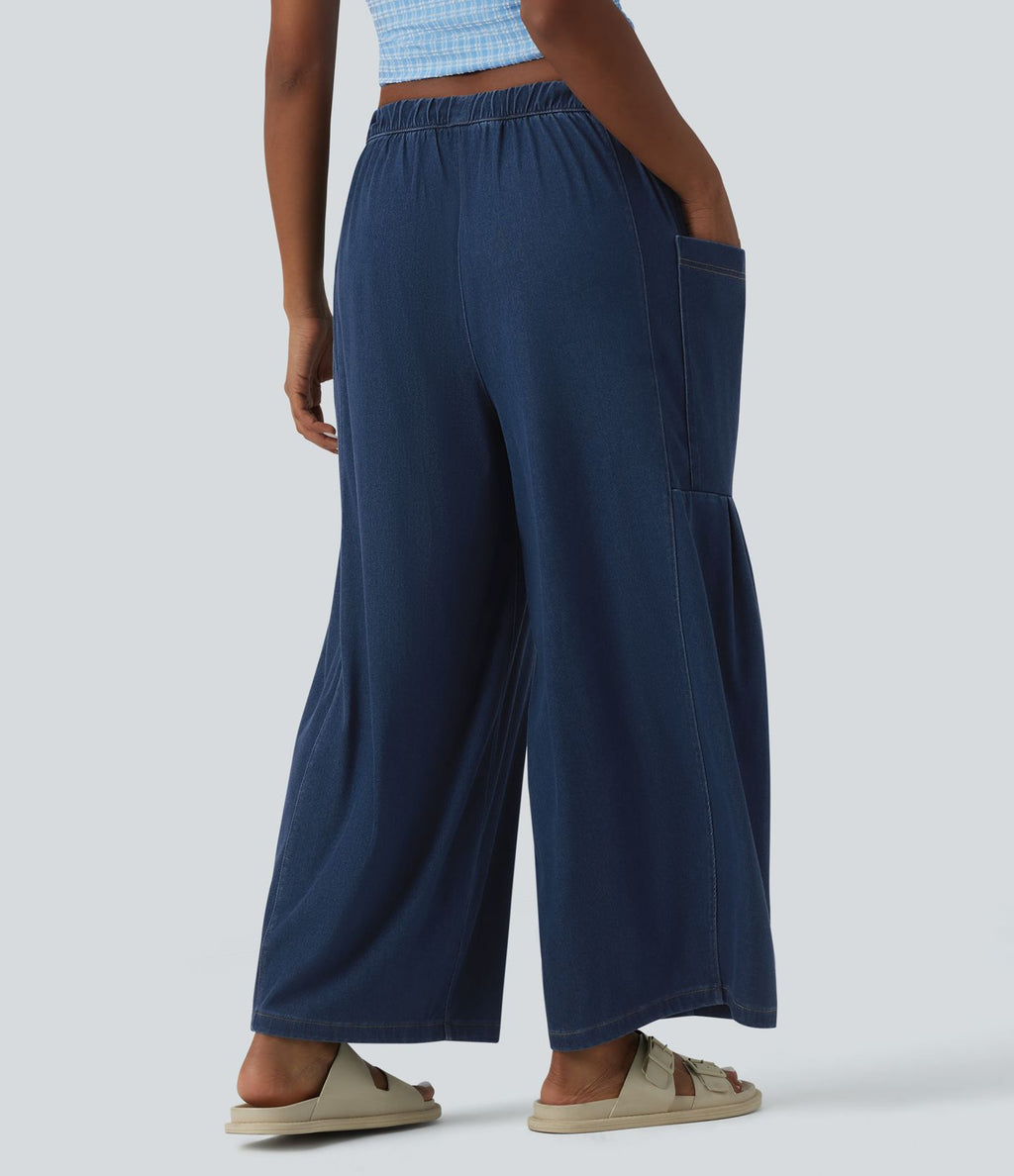 Halara Flex™ Jean large 7/8 casual taille mi-haute en lyocell drapé, avec cordon de serrage et poches