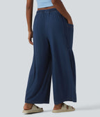 Halara Flex™ Jean large 7/8 casual taille mi-haute en lyocell drapé, avec cordon de serrage et poches