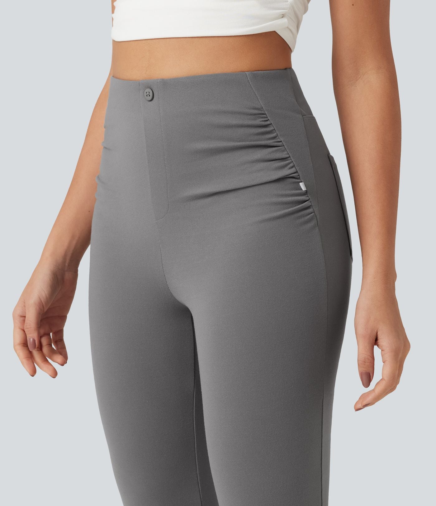Pantalon de golf flare taille haute froncé avec poches et porte-tees