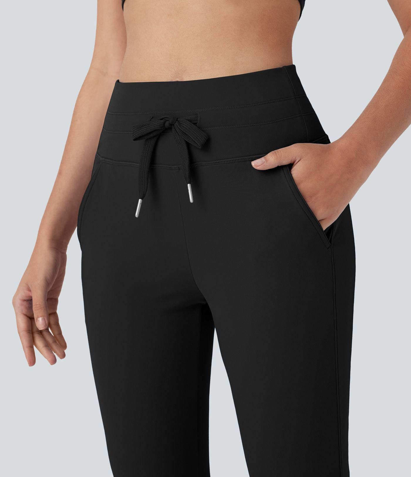 Pantalon corsaire jogging de yoga Softlyzero™ moelleux, taille haute à cordon avec poches latérales