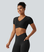 Crop top col V manches courtes Halara UltraSculpt™, base croisée et coussinets amovibles