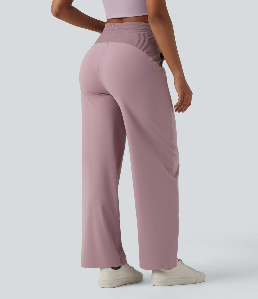 Pantalon ample décontracté SoftlyZero™ Airy taille haute avec cordon de serrage côtes contrastantes effet frais InstantCool et poches, protection solaire UPF50+