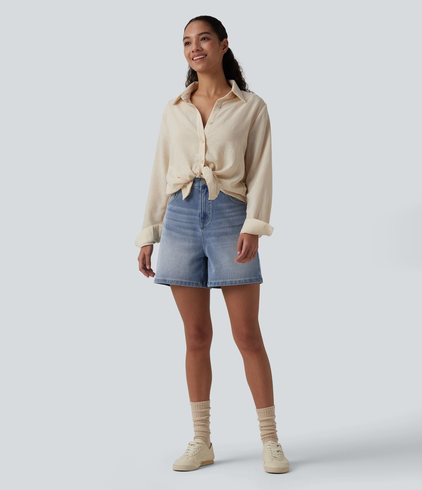 Short denim ample décontracté Halara Flex™ taille haute avec poches