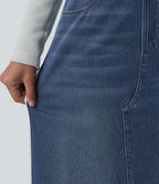 Jupe en jean longue décontractée délavée à rayures taille haute Halara Flex™ avec poches