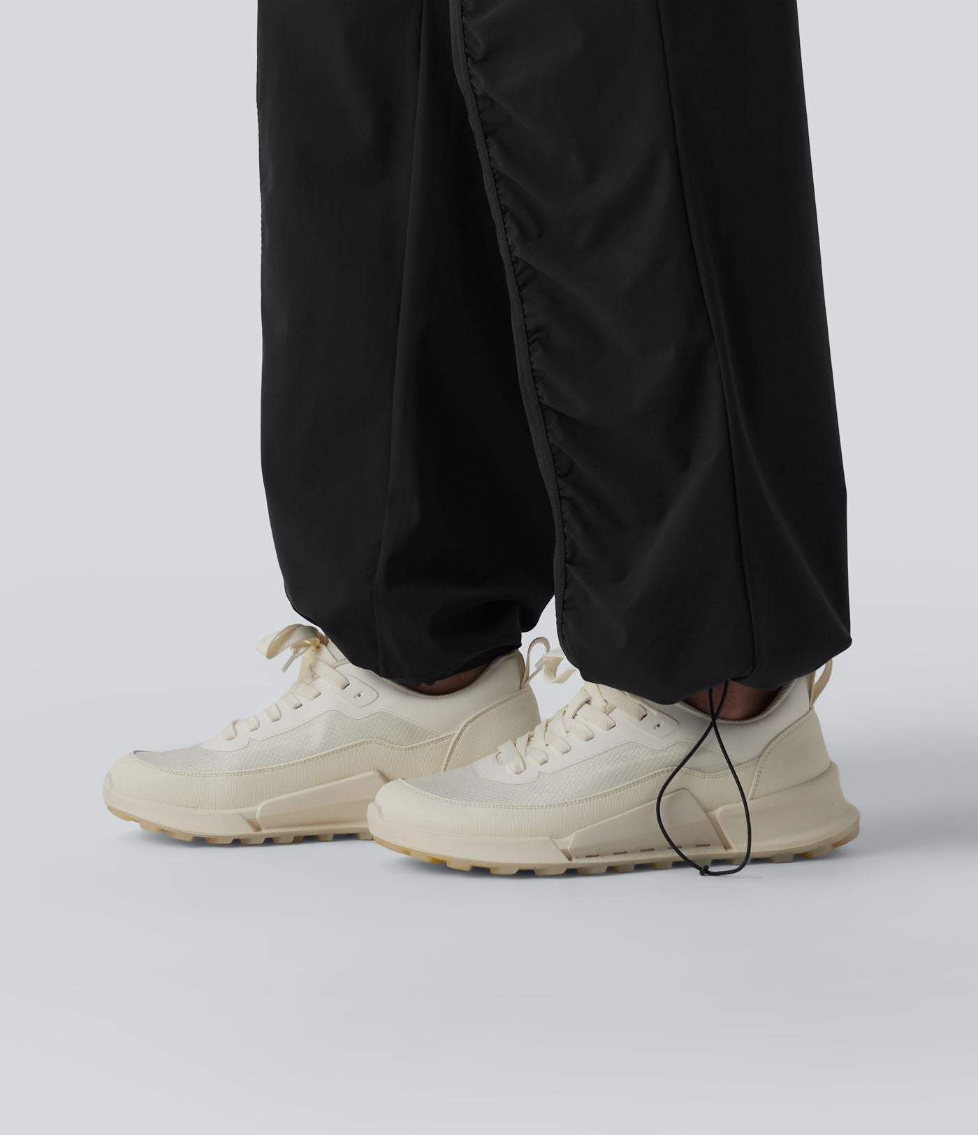 Pantalon running coupe droite taille haute à cordon de serrage et fronces séchage rapide avec poches