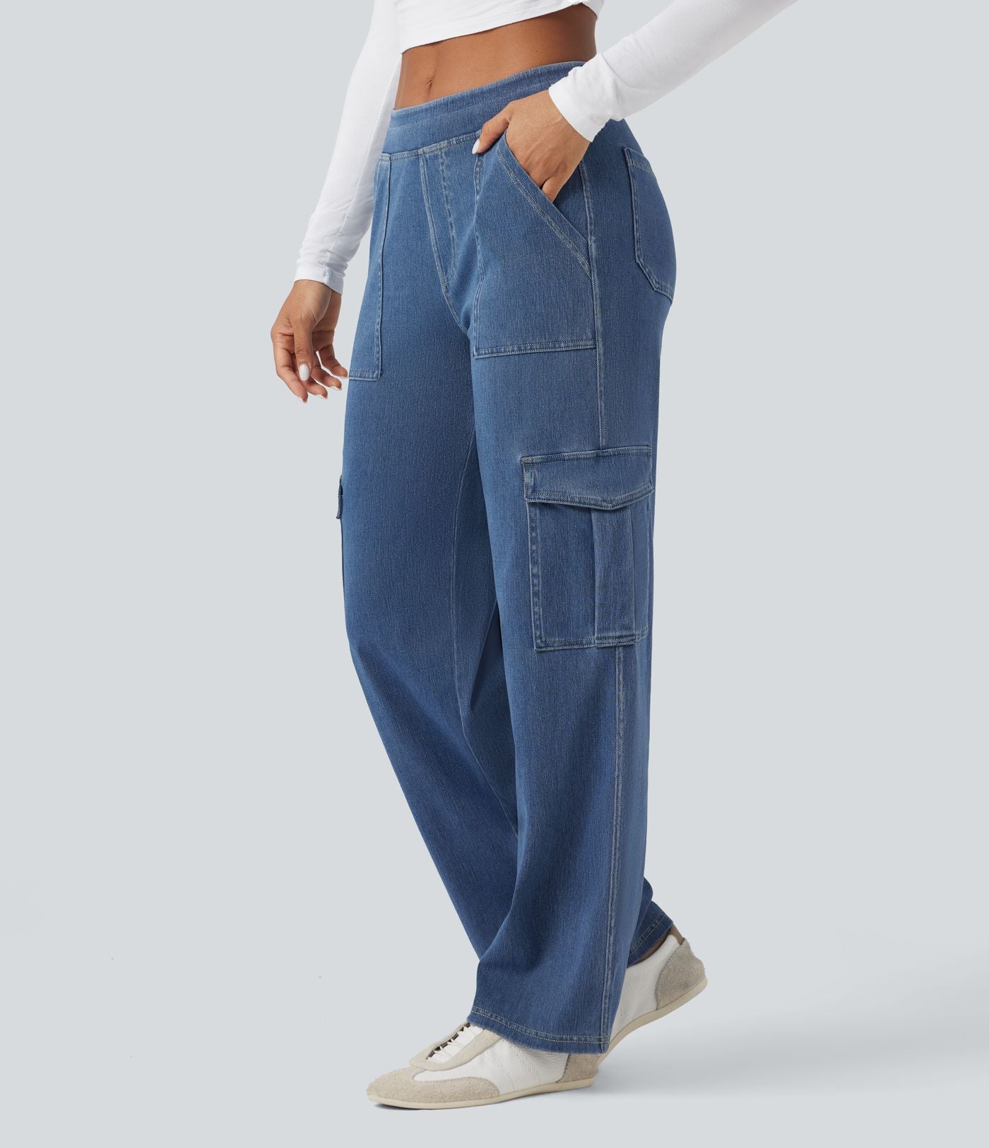 Halara Flex™ Taille Mi-Haute Multiples Poches Jambe Droite Jean Cargo Décontracté Extensible