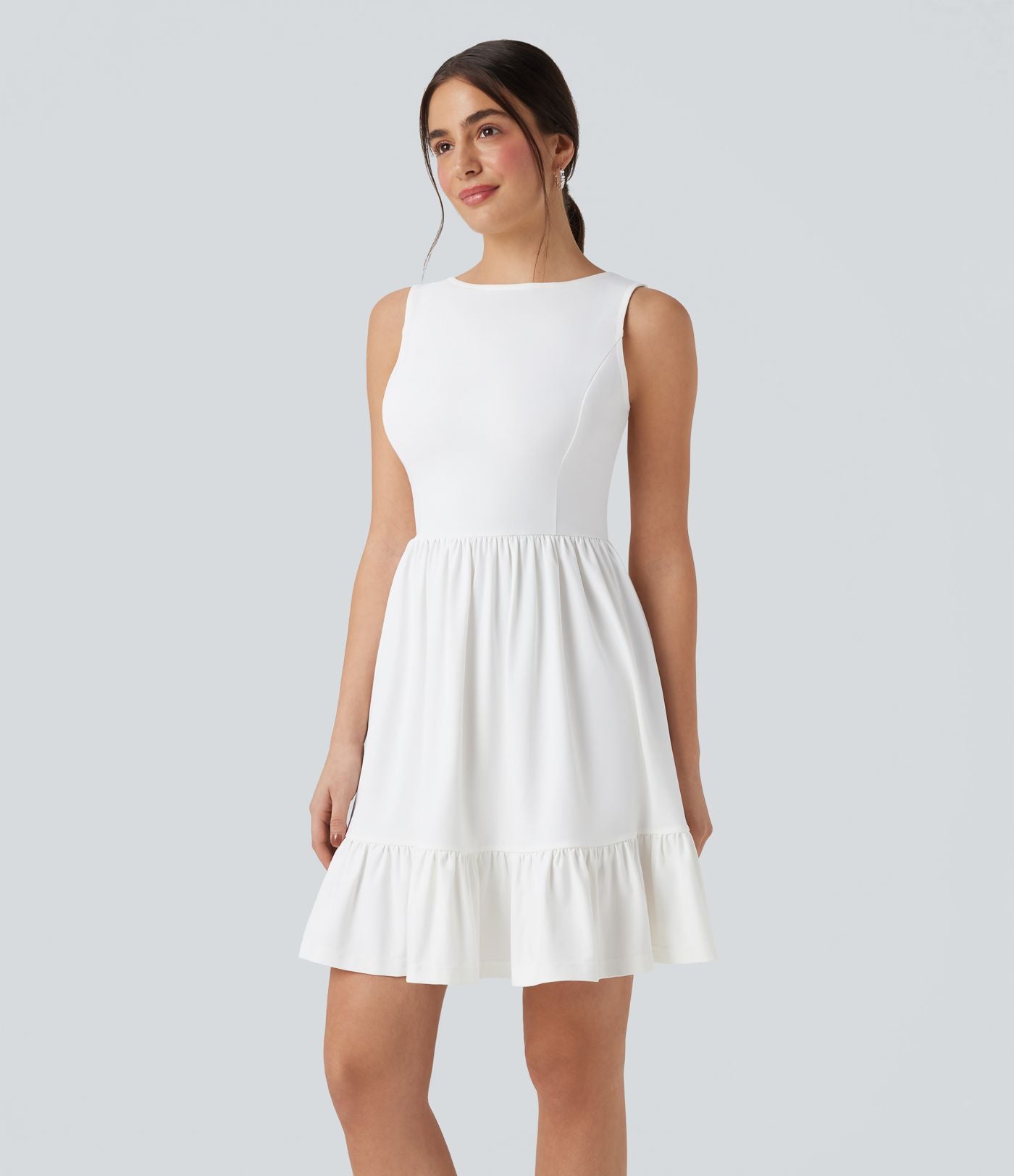 Robe mini col bateau dos échancré avec nœud