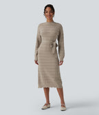 Robe pull midi manches longues avec ceinture