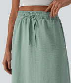 Jupe longue casual aspect lin taille haute avec cordon de serrage