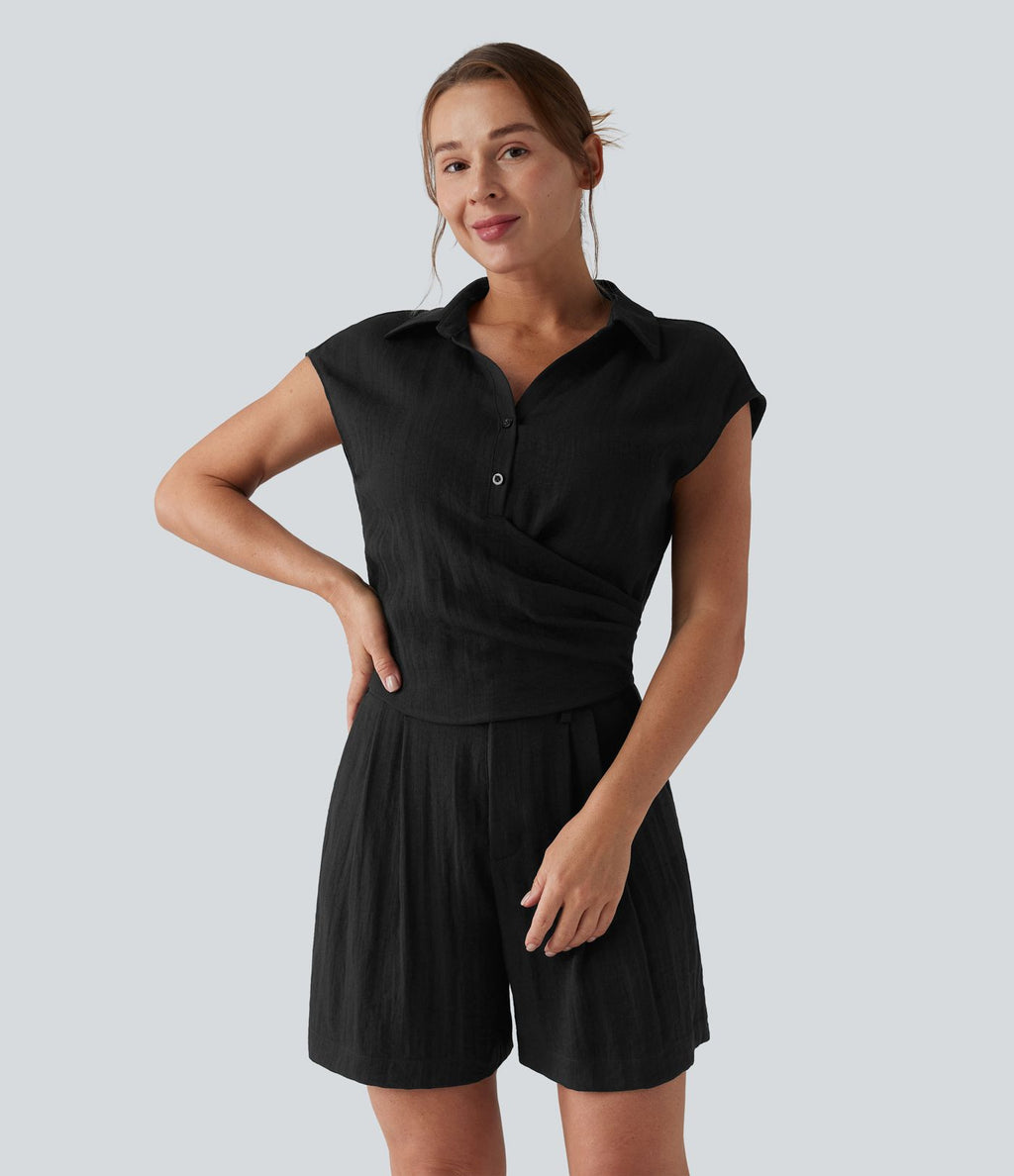 Chemise décontractée manches courtes froncée