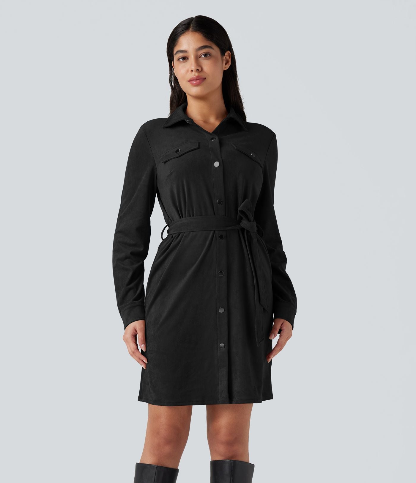 Robe courte col tailleur manches longues