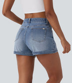 Short 7,5 cm décontracté en jean extensible Halara Flex™ taille moyenne avec boutons, zip et multiples poches