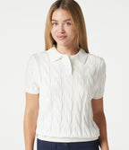 Pull polo décontracté en maille torsadée à manches courtes