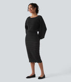 Robe pull midi casual col bateau à manches longues