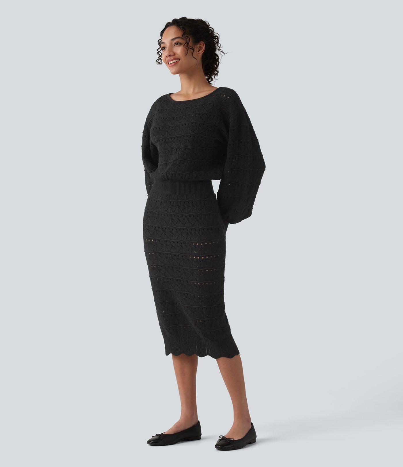 Robe pull midi casual col bateau à manches longues