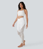 Legging de yoga 7/8 taille haute avec poches latérales, dos croisé et dentelle contrastante Softlyzero™-UPF50+