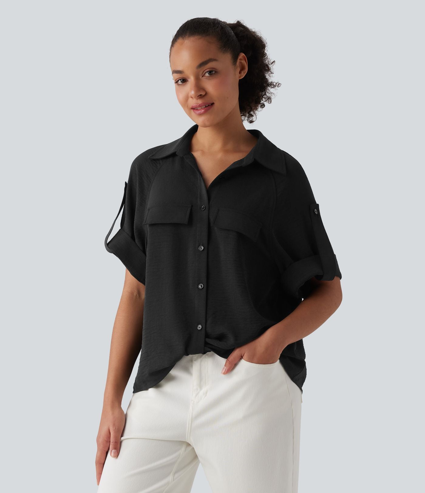 Chemise casual manches courtes aspect lin