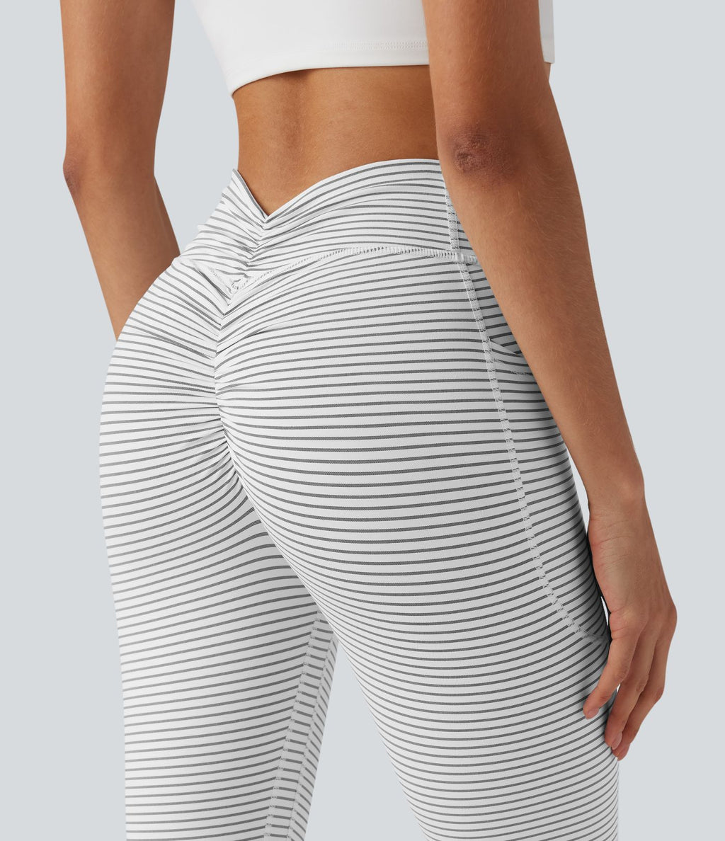 Legging de yoga 7/8 taille haute gainant à rayures et fronces avec poches