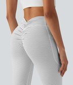 Legging de yoga 7/8 taille haute gainant à rayures et fronces avec poches